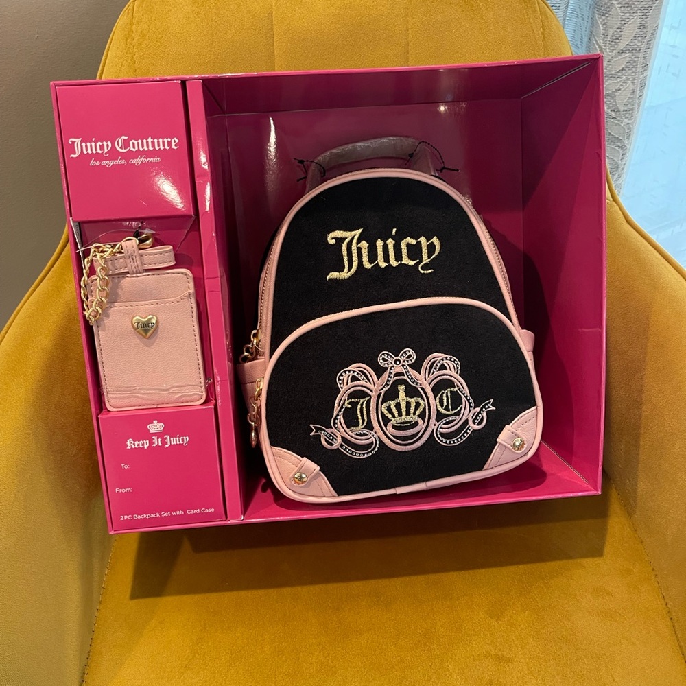 Juicy Couture Black and Pink Backpack with Cardholder